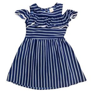 Wonder Nation off Shoulder ruffle striped blue nautical beachy preppy Dress 6X